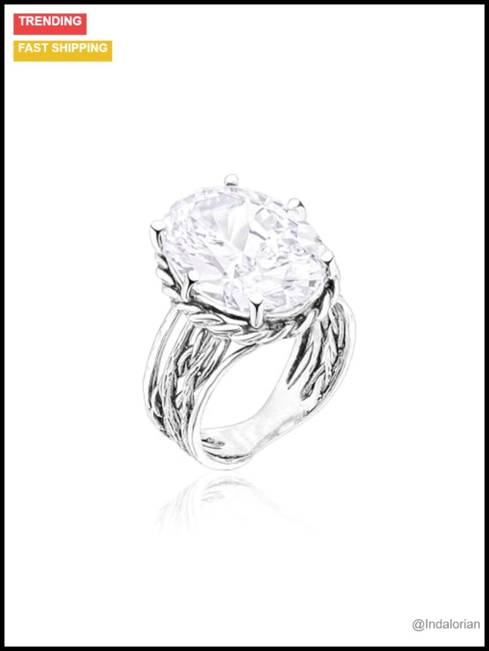 925 Sterling Silver Statement Ring 15.75ct CZ Oval Braid Wrap Ring 7